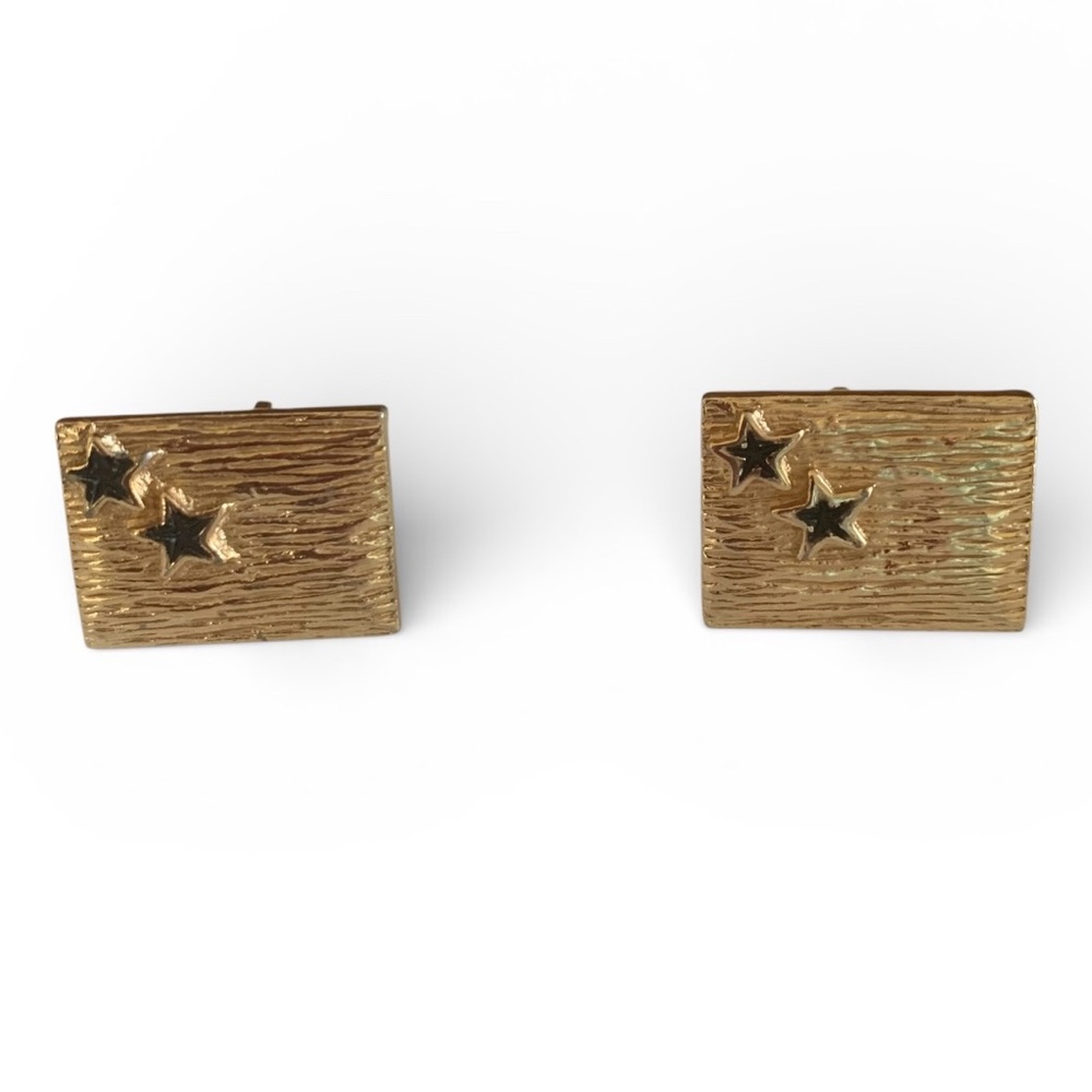 ⭐ Vintage PATE Gold-Tone Star Cufflinks — Textured Rectangle Signed